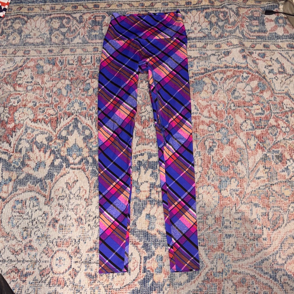 K-DEER Multicolor Plaid Leggings SZ S EUC